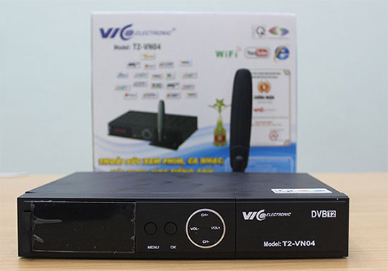 Sản phẩm đầu thu DVB T2 két hợp internet VIC T2-VN04. 