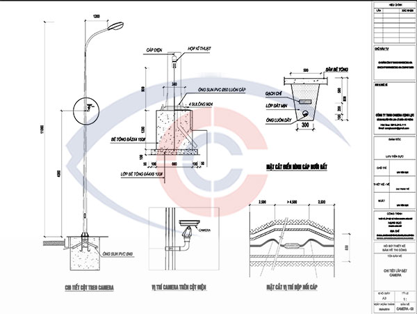 Bản vẽ chi tiết lắp đặt camera trên cột đèn