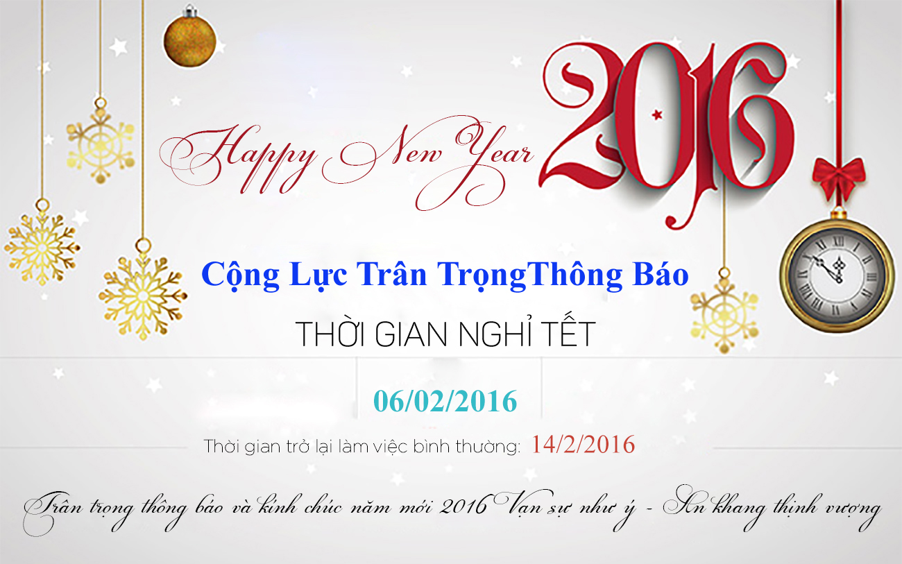 Cộng Lực thông báo lịch nghỉ Tết Âm Lịch 2016