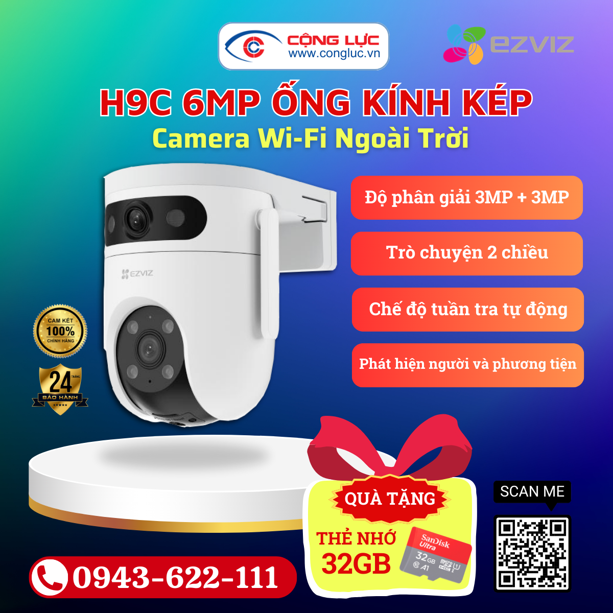 Camera Wifi Ống Kính Kép Ezviz H9C 6MP (3MP+3MP)