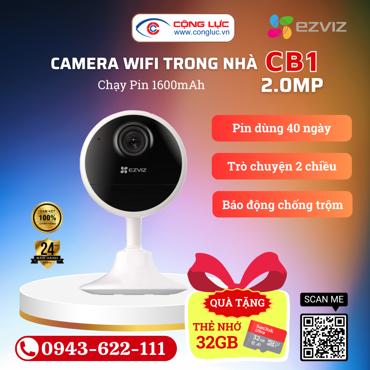 Camera Wifi Pin Ezviz CB1 2MP