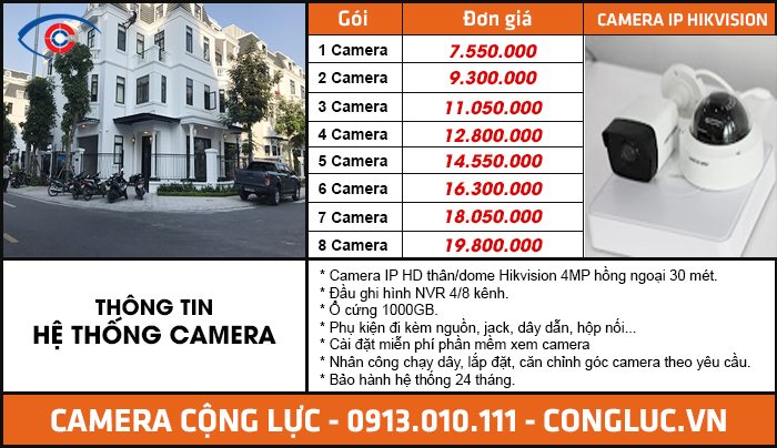 bảng giá lắp đặt trọn bộ camera ip hikvision 4mp giá rẻ nhất hải phòng
