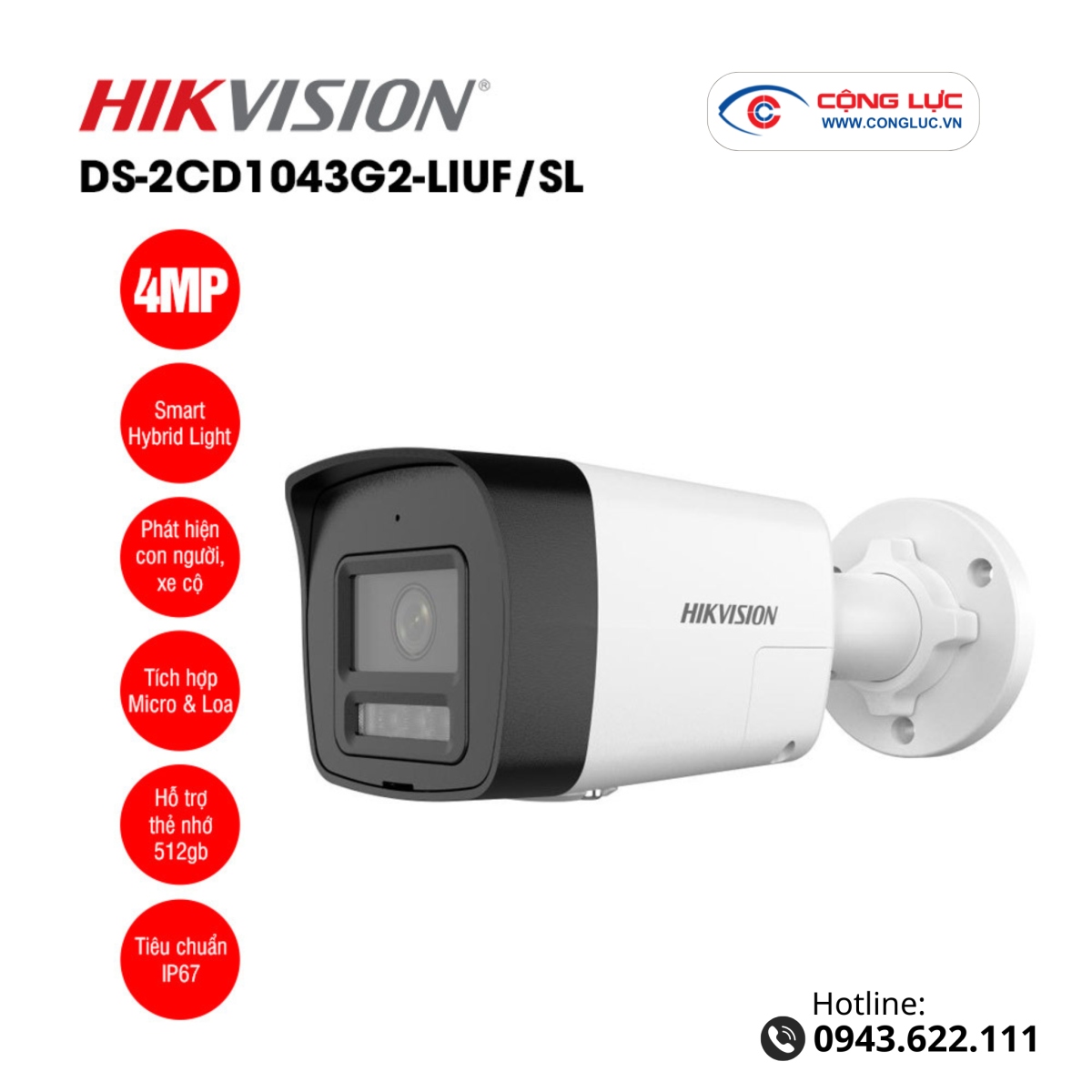 Bán cAMERA IP Hikvision 4MP DS-2CD1043G2-LIUF/SL đàm thoại 2 chiều