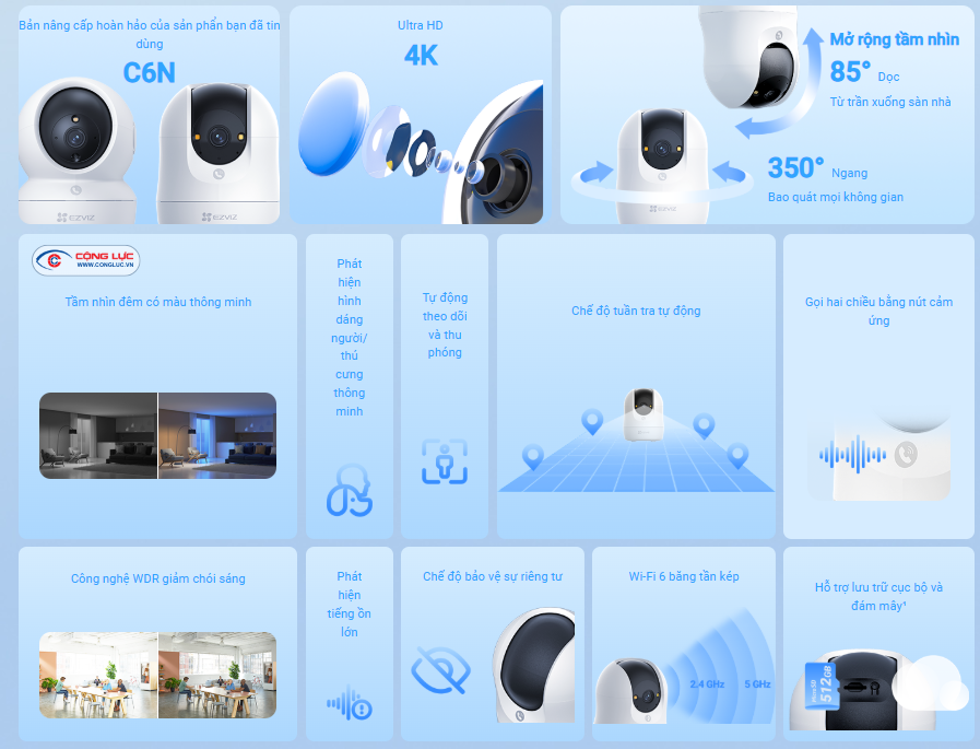Camera Trong Nhà Ezviz C6N G1 4K 8MP quay 360 độ