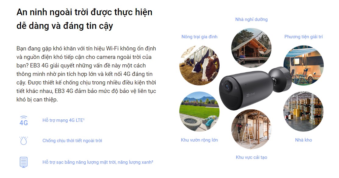 Camera ezviz EB3 4G giám sát an ninh ngoài trời 24/24