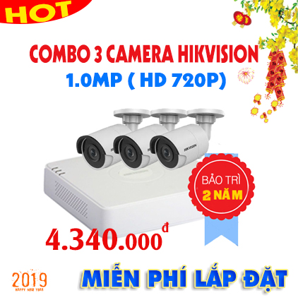 trọn bộ 3 camera hikvision 1.0mp
