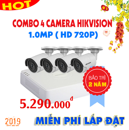 trọn bộ 4 camera hikvision 1.0mp