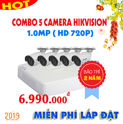 trọn bộ 5 camera hikvision 1.0mp