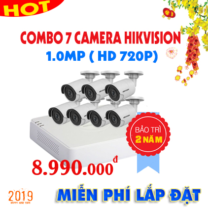 trọn bộ 7 camera hikvision 1.0mp