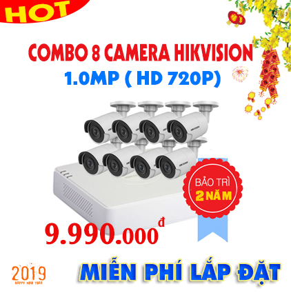 trọn bộ 8 camera hikvision 1.0mp