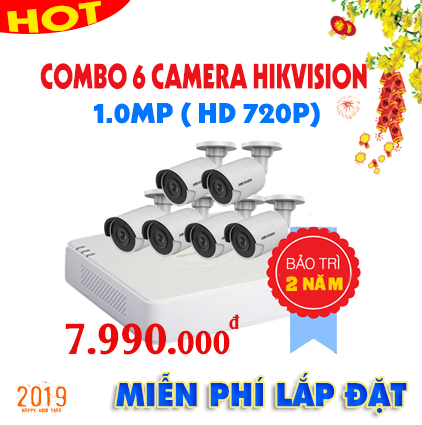 trọn bộ 6 camera hikvision 1.0mp