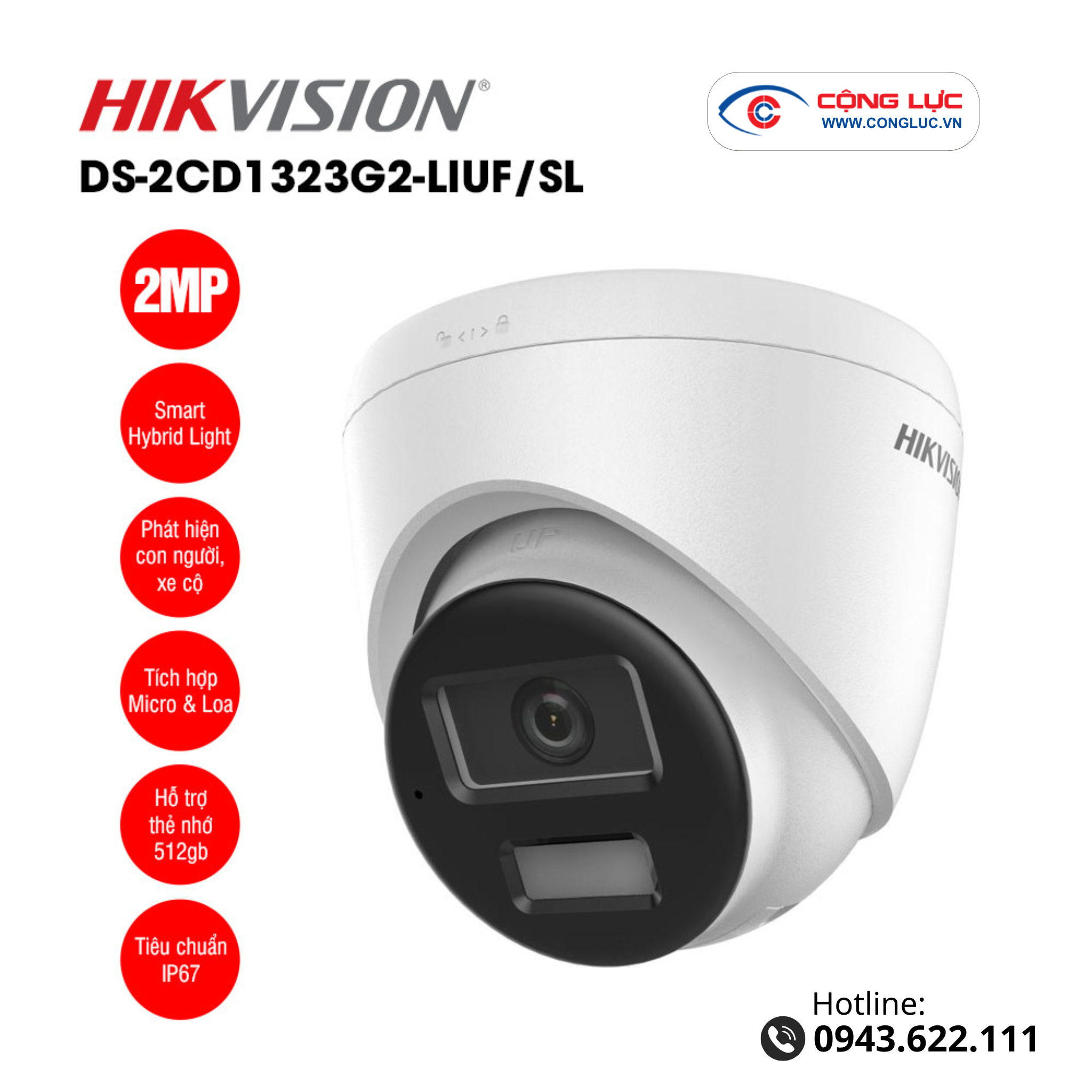 Camera IP 2MP bán cầu HIKVISION DS-2CD1323G2-LIUF/SL