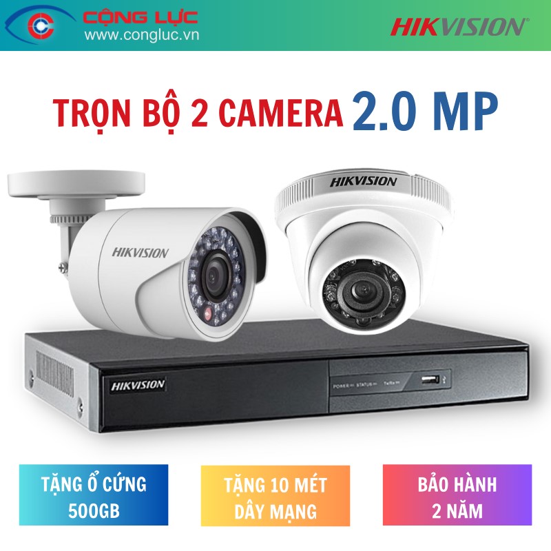 Trọn bộ 2 Camera Hikvision 2.0MP