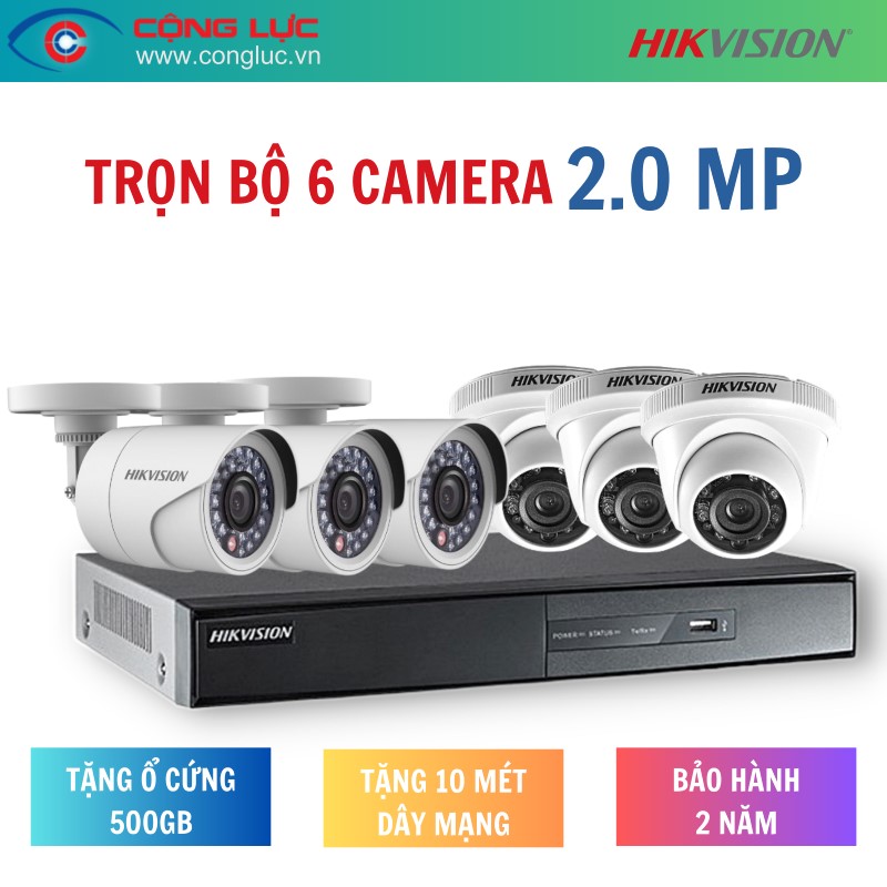 Trọn bộ 6 Camera Hikvision 2.0MP