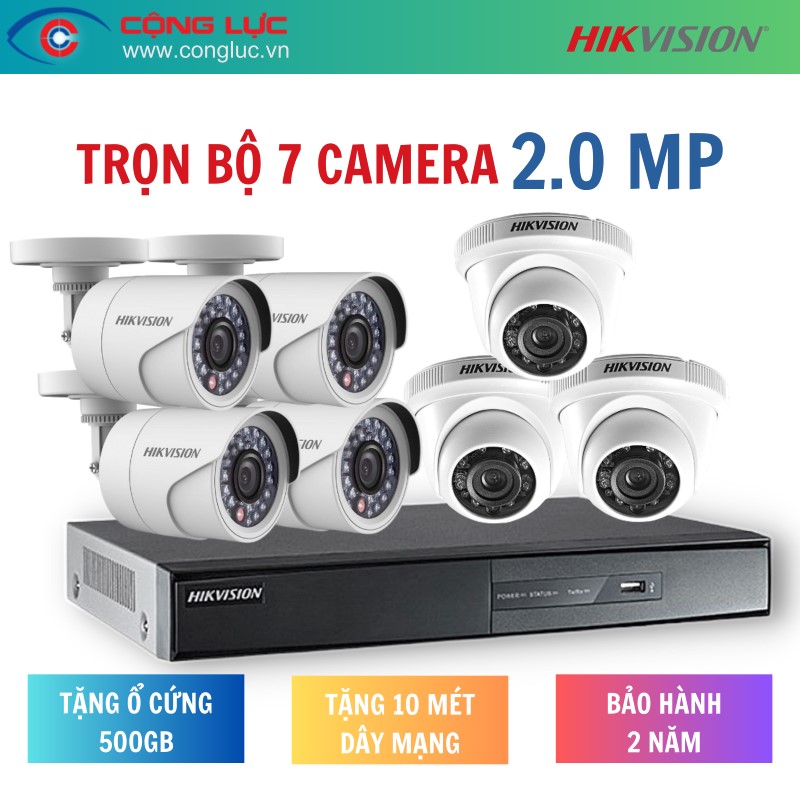 Trọn bộ 7 Camera Hikvision 2.0MP